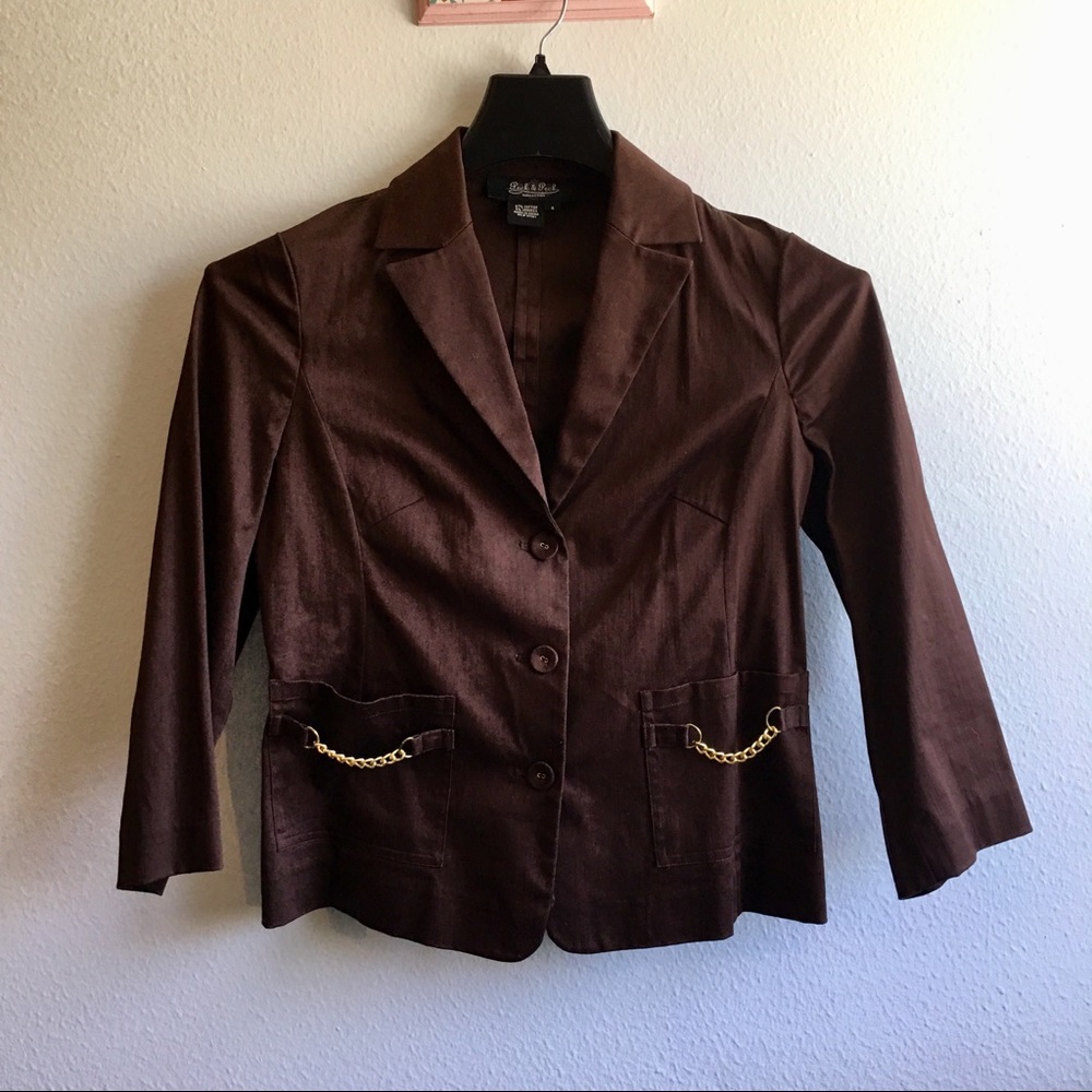 Peck and Peck Brown Blazer with Gold Chain Accent